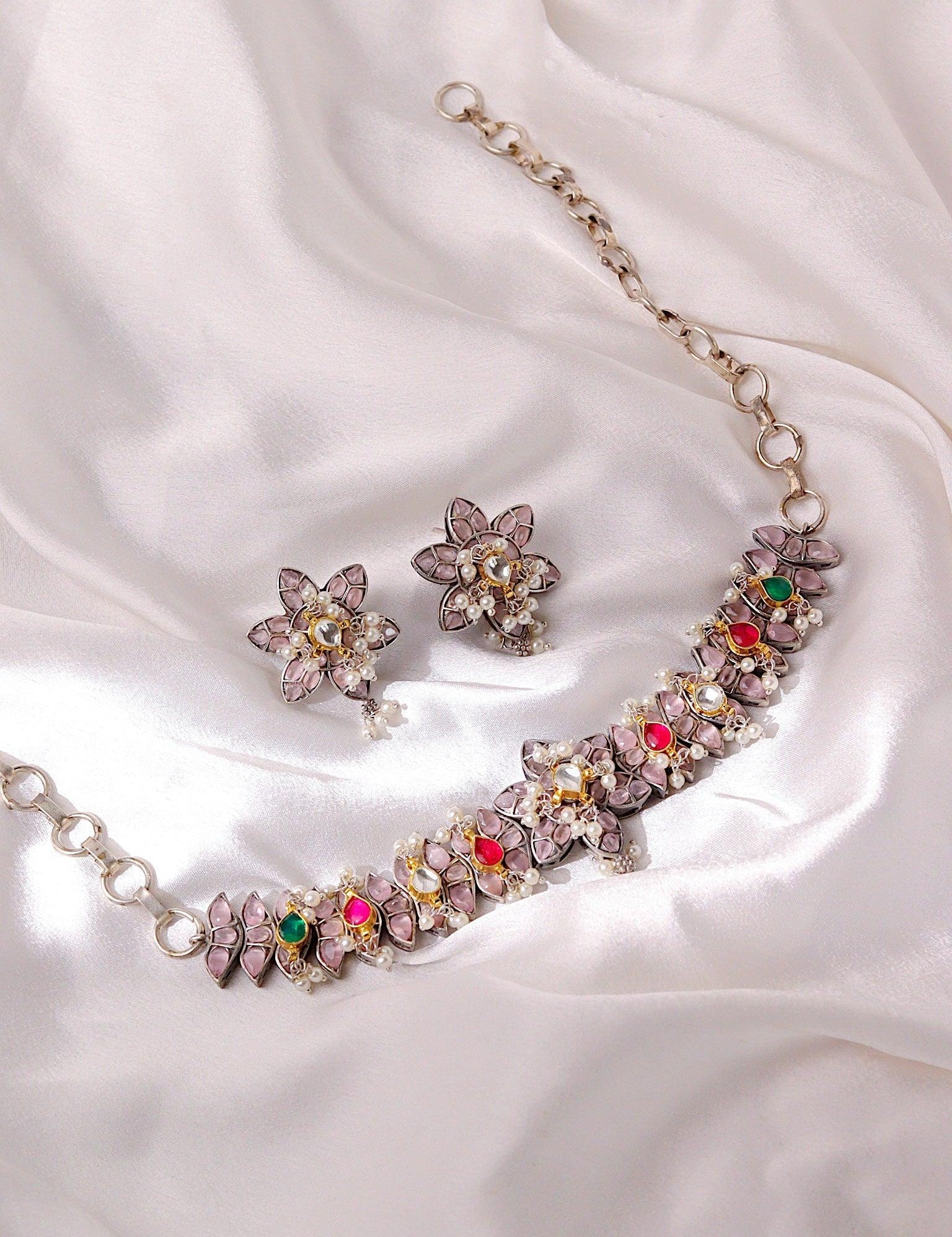 Oxidised Floral Choker Set