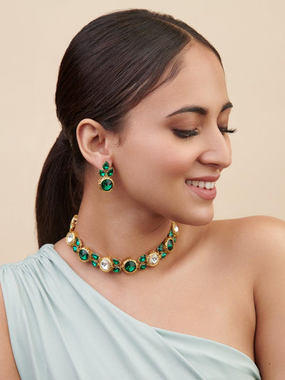 Aina Deep Green and Opaque Crystal Necklace Set 