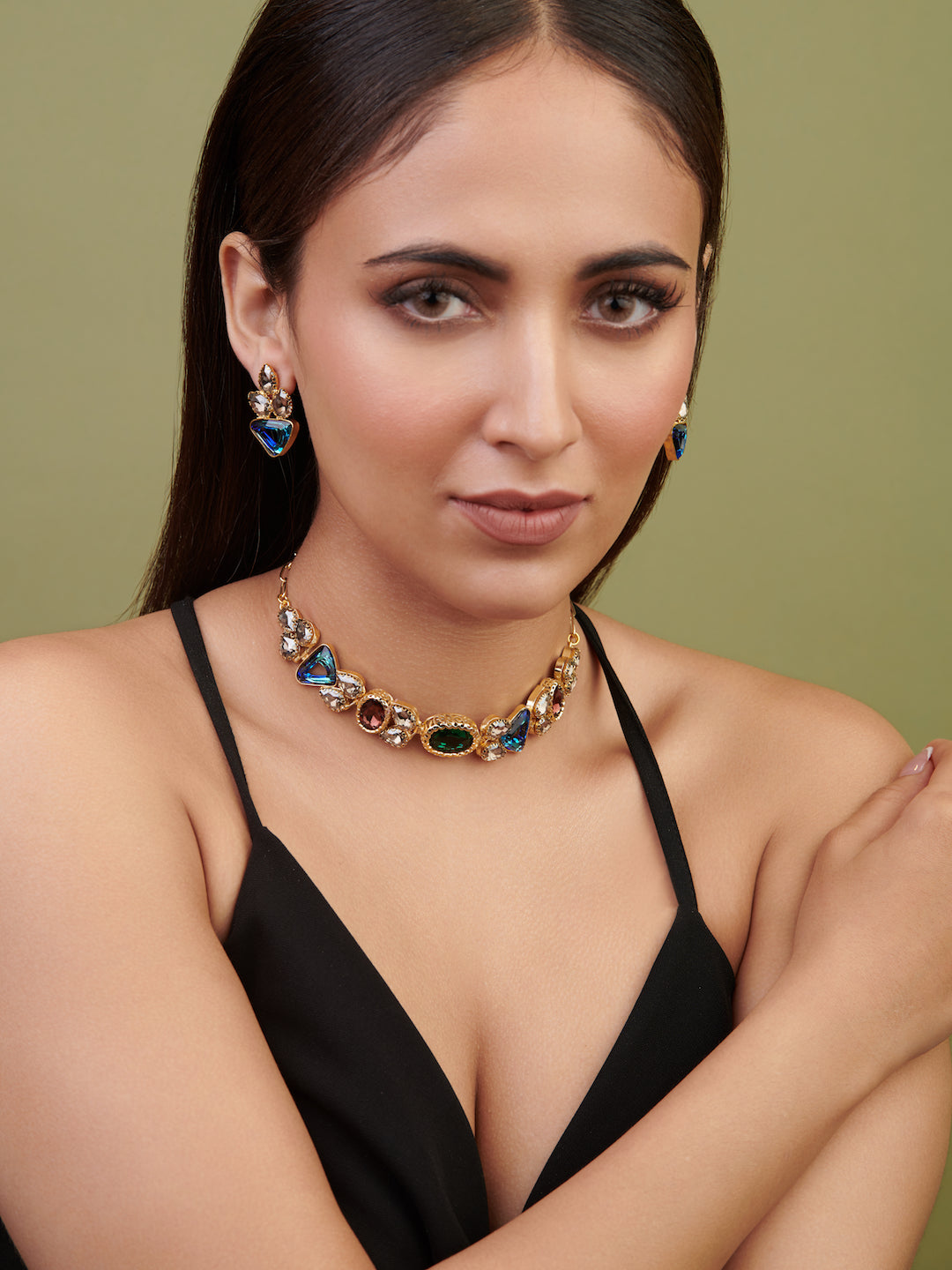 Aina Multi Shaped and Coloured Crystal Necklace Set 