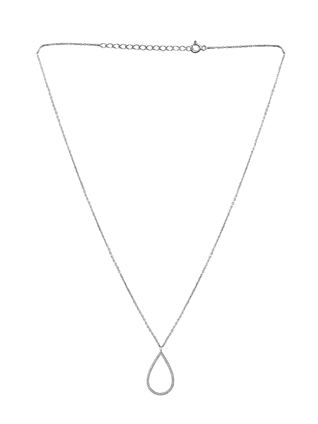Pure Silver Hollow Drop Necklace Embellished With Cubic Zirconia Stones 