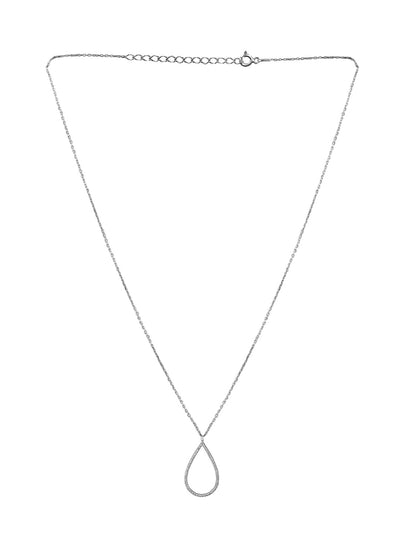 Pure Silver Hollow Drop Necklace Embellished With Cubic Zirconia Stones 