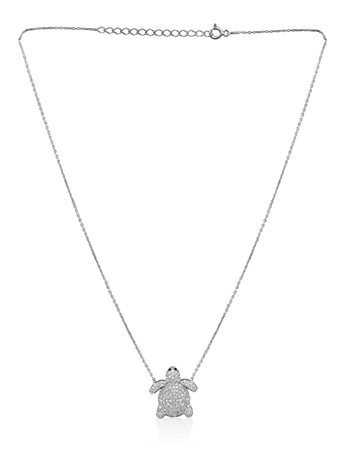 Pure Silver Turtle Necklace Embellished With Cubic Zirconia Stones 