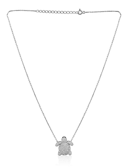 Pure Silver Turtle Necklace Embellished With Cubic Zirconia Stones 