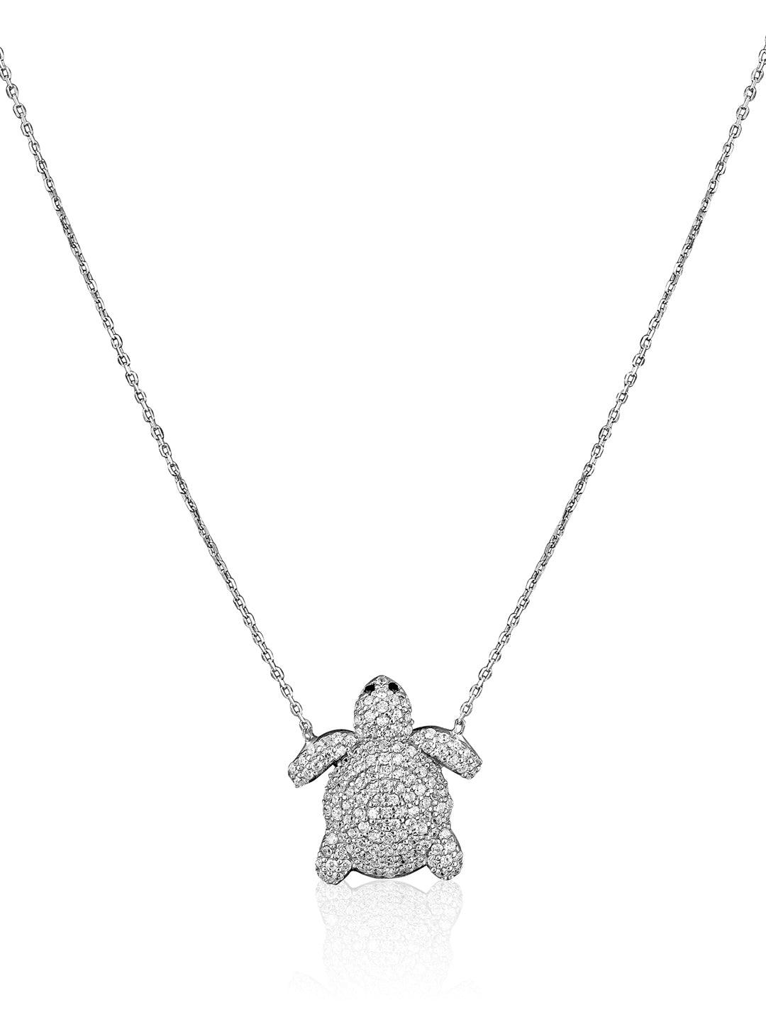 Pure Silver Turtle Necklace Embellished With Cubic Zirconia Stones 