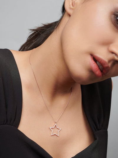  Pure Silver Rose Gold Plated Star Necklace