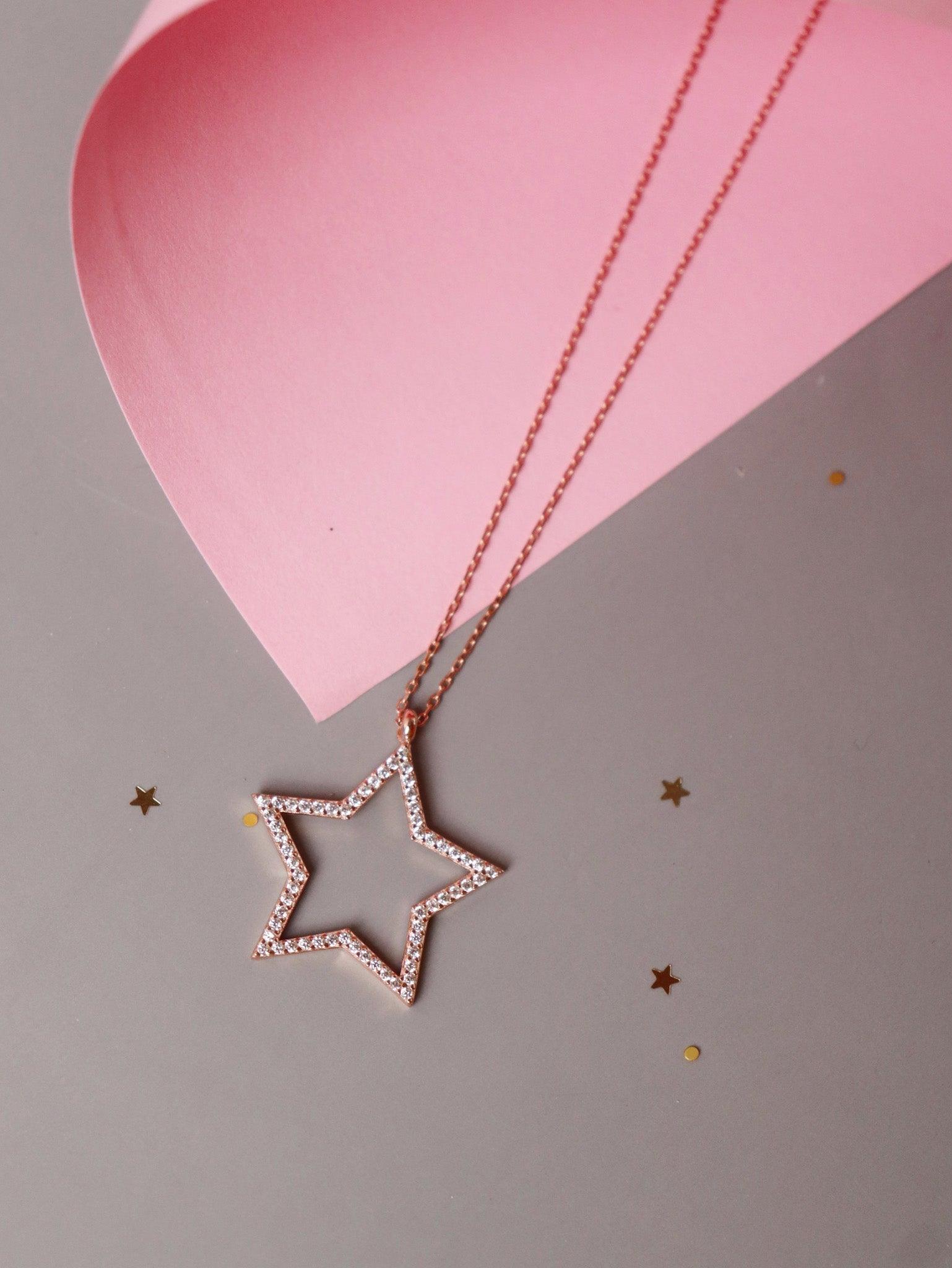  Pure Silver Rose Gold Plated Star Necklace