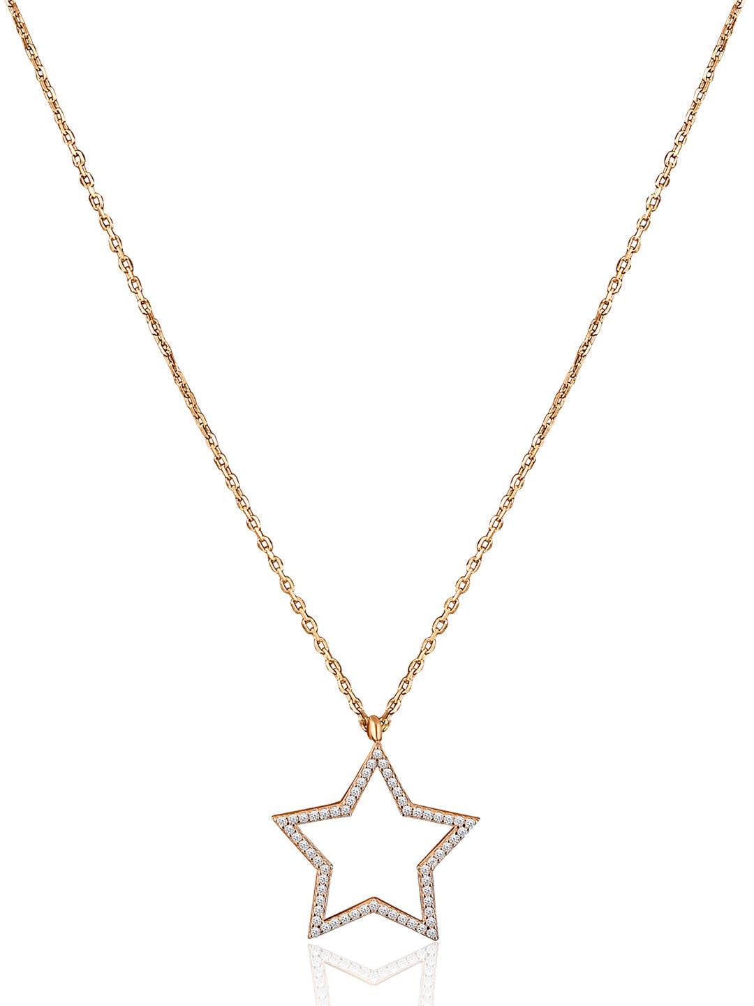 Pure Silver Rose Gold Plated Star Necklace 