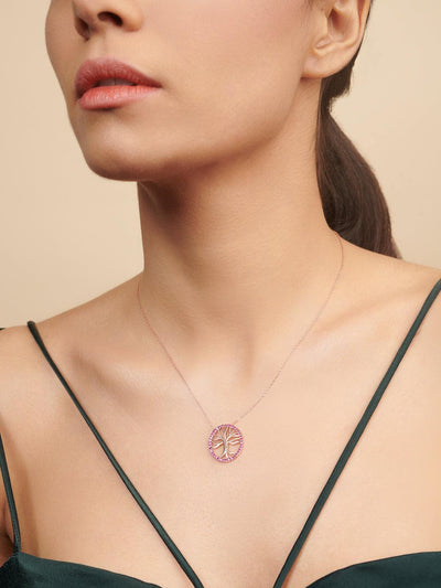 Pure Silver Rose Gold Plated Tree Of Life Necklace 