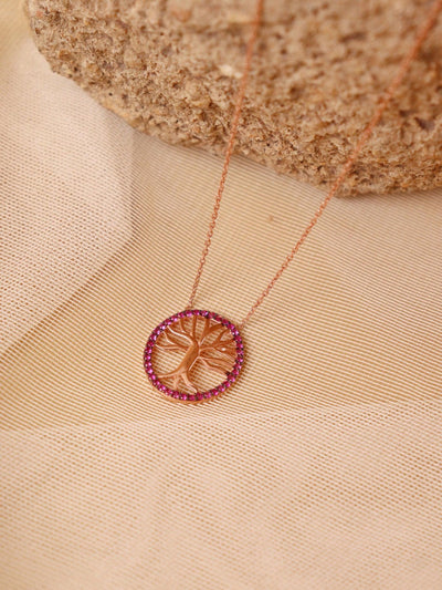 Pure Silver Rose Gold Plated Tree Of Life Necklace 