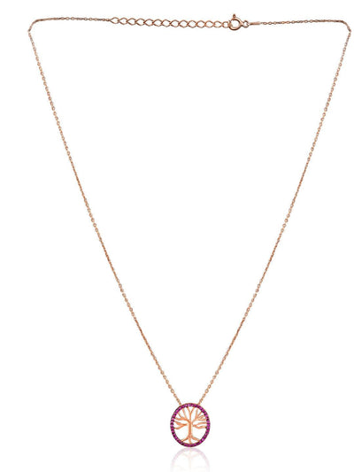 Pure Silver Rose Gold Plated Tree Of Life Necklace 