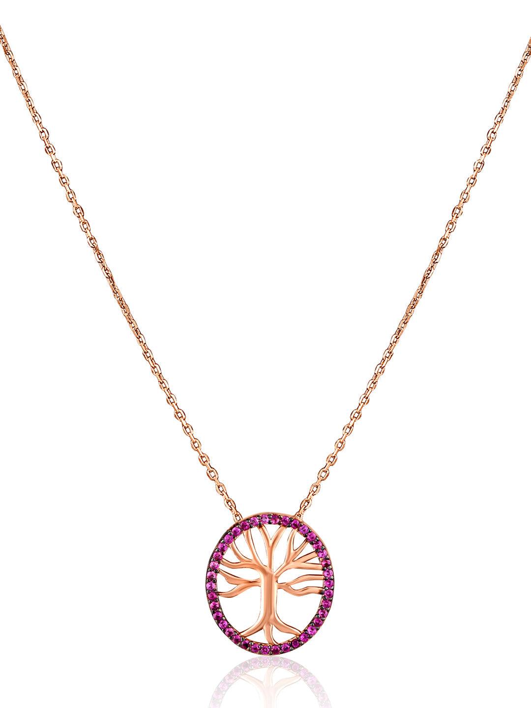 Pure Silver Rose Gold Plated Tree Of Life Necklace 