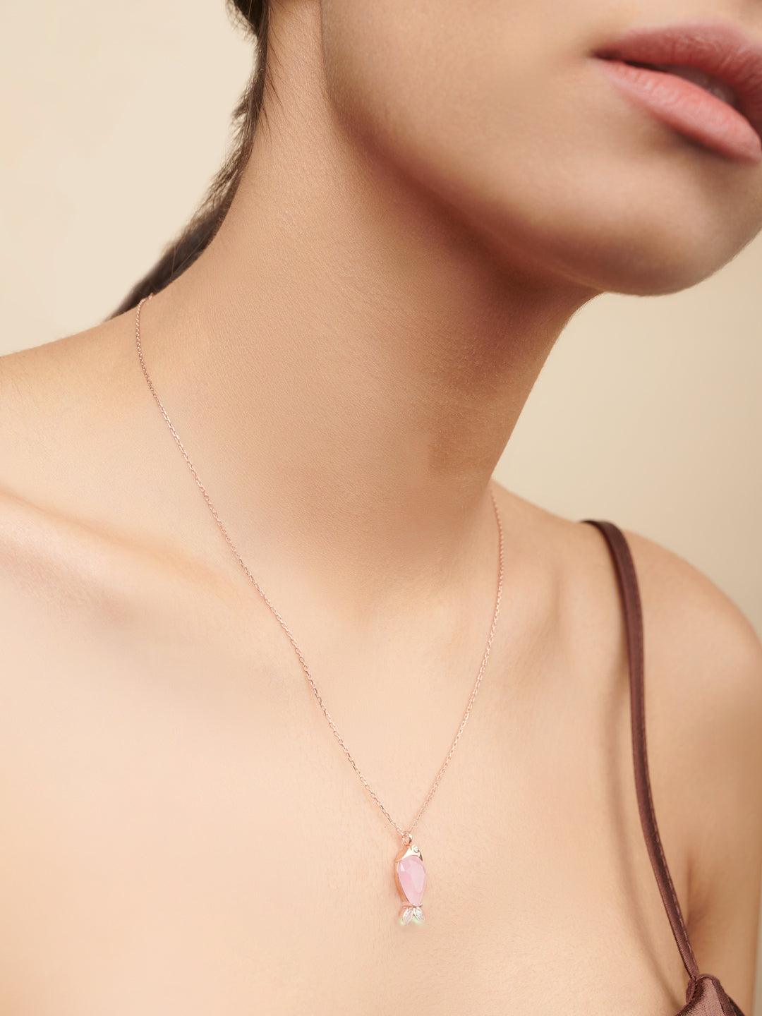  Pure Silver Rose Gold Plated Crystal Fish Necklace