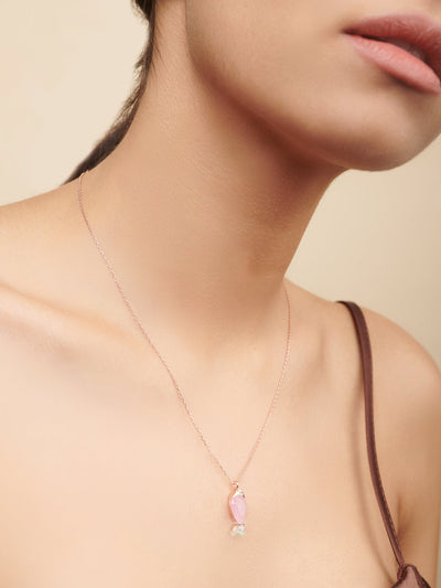 Pure Silver Rose Gold Plated Crystal Fish Necklace 