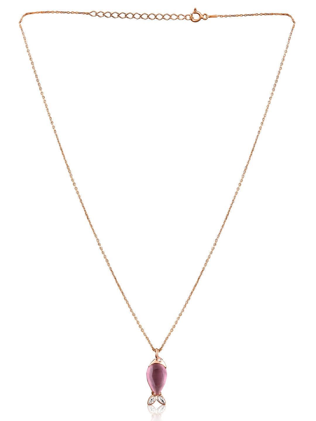 Pure Silver Rose Gold Plated Crystal Fish Necklace 