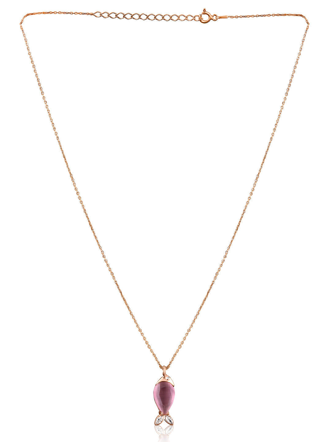 Pure Silver Rose Gold Plated Crystal Fish Necklace 