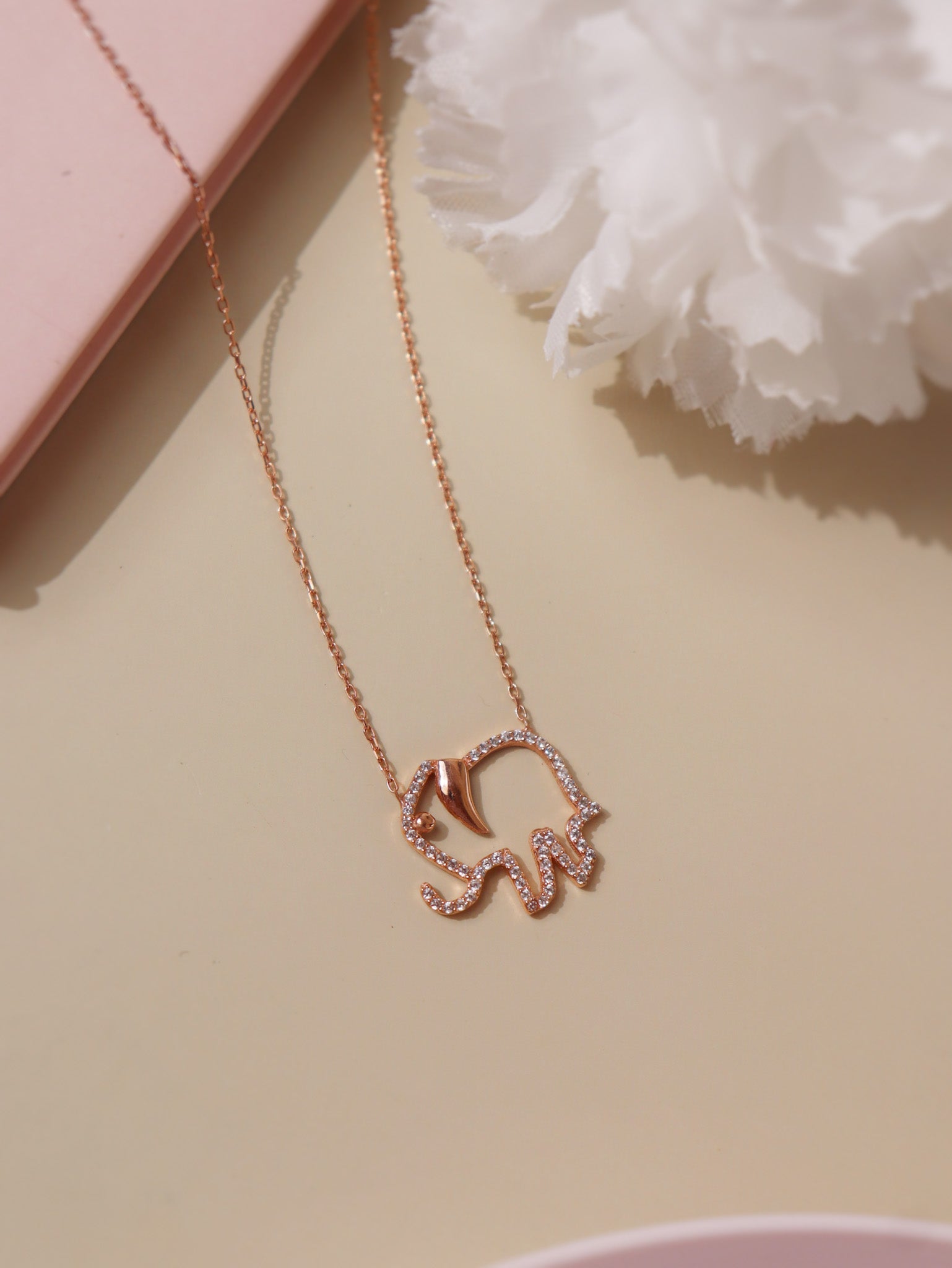 Pure Silver Ellie Elephant Necklace Embellished With Cubic Zirconia Stones 