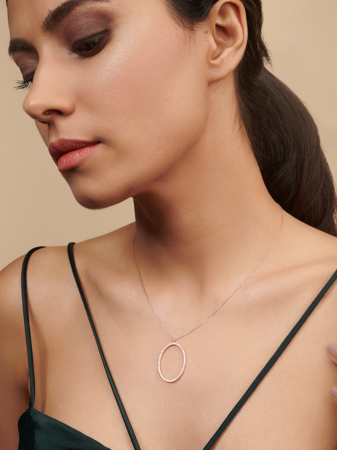  Pure Silver Loop Necklace Embellished With Cubic Zirconia Stones