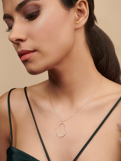 Pure Silver Loop Necklace Embellished With Cubic Zirconia Stones 