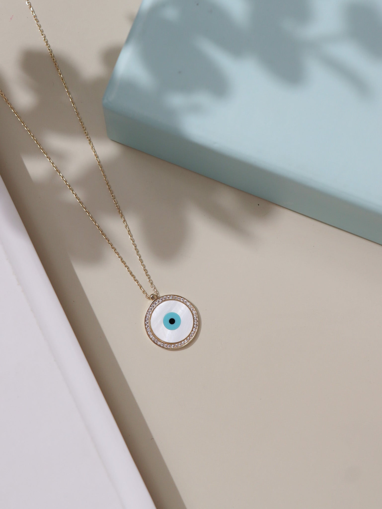 Pure Silver Round Gold Plated Evil Eye Necklace 