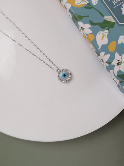 Pure Silver Disc Evil Eye Necklace 