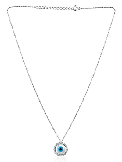 Pure Silver Disc Evil Eye Necklace 