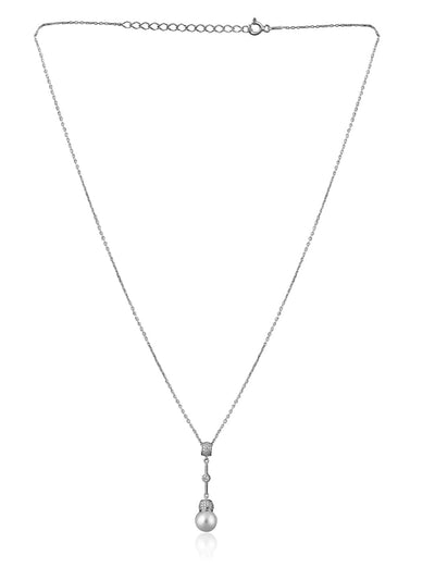Pure Silver Streak Of Pearl Drop Necklaces Embellished With Cubic Zirconia Stones 
