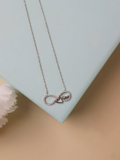  Pure Silver Infinity Heart Necklace Embellished With Cubic Zirconia Stones