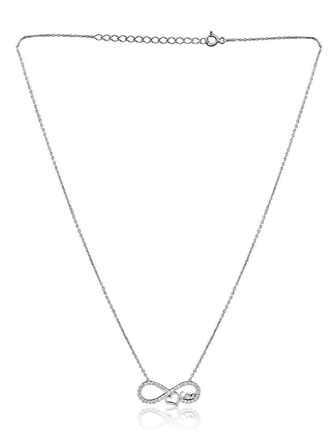 Pure Silver Infinity Heart Necklace Embellished With Cubic Zirconia Stones 