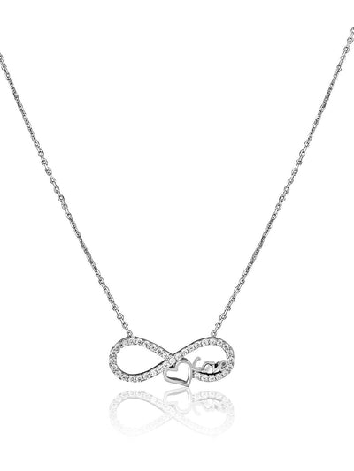 Pure Silver Infinity Heart Necklace Embellished With Cubic Zirconia Stones 