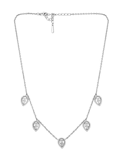 Pure Silver Leaflet Necklace Embellished With Cubic Zirconia Stones 