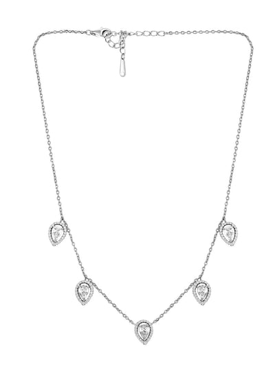  Pure Silver Leaflet Necklace Embellished With Cubic Zirconia Stones