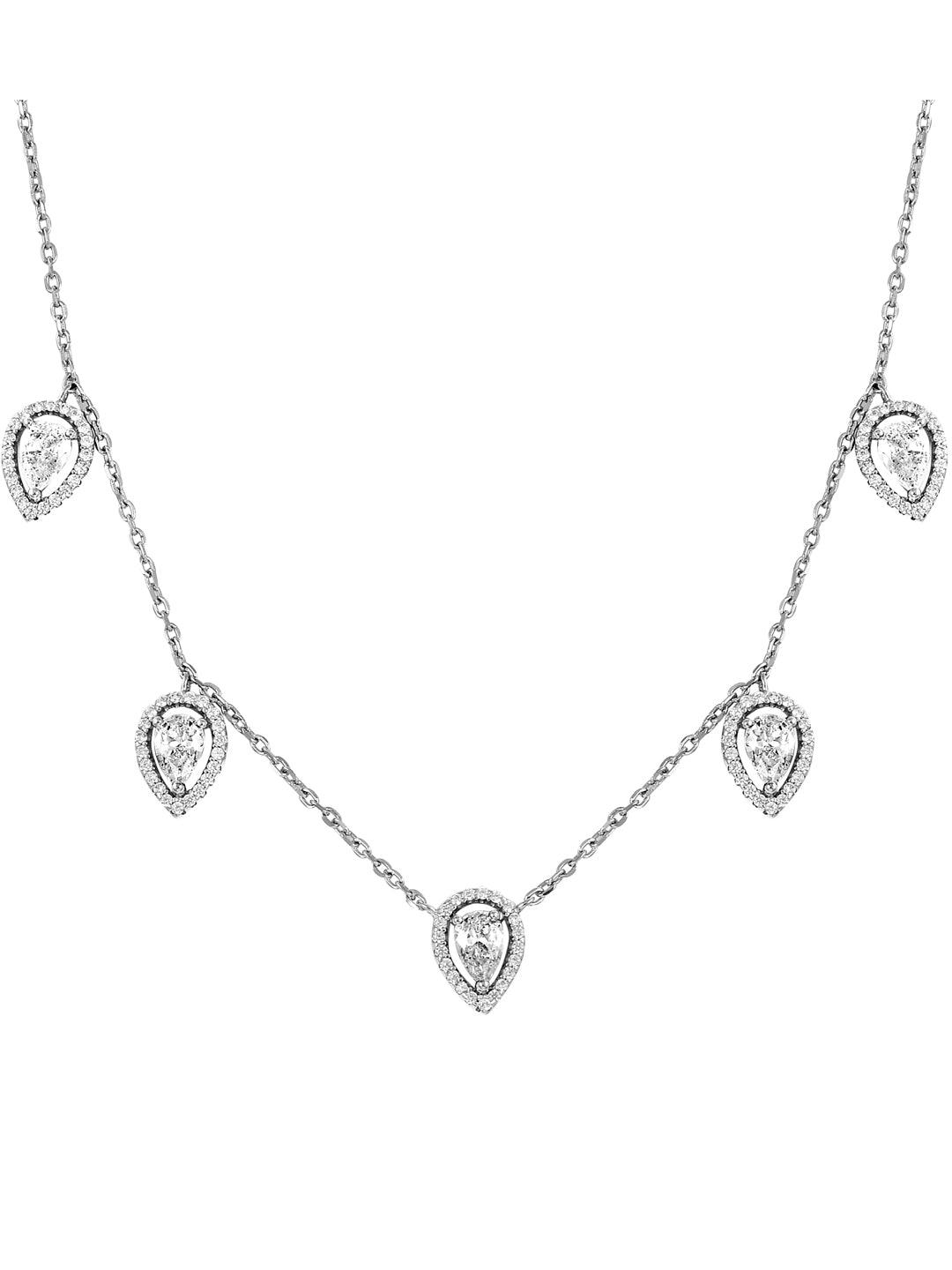 Pure Silver Leaflet Necklace Embellished With Cubic Zirconia Stones 