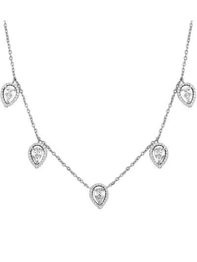 Pure Silver Leaflet Necklace Embellished With Cubic Zirconia Stones 