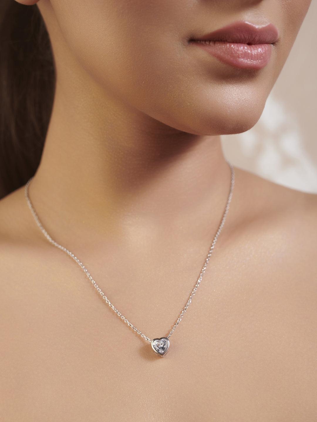 Drop of Heart Pure Silver Chain Necklace 