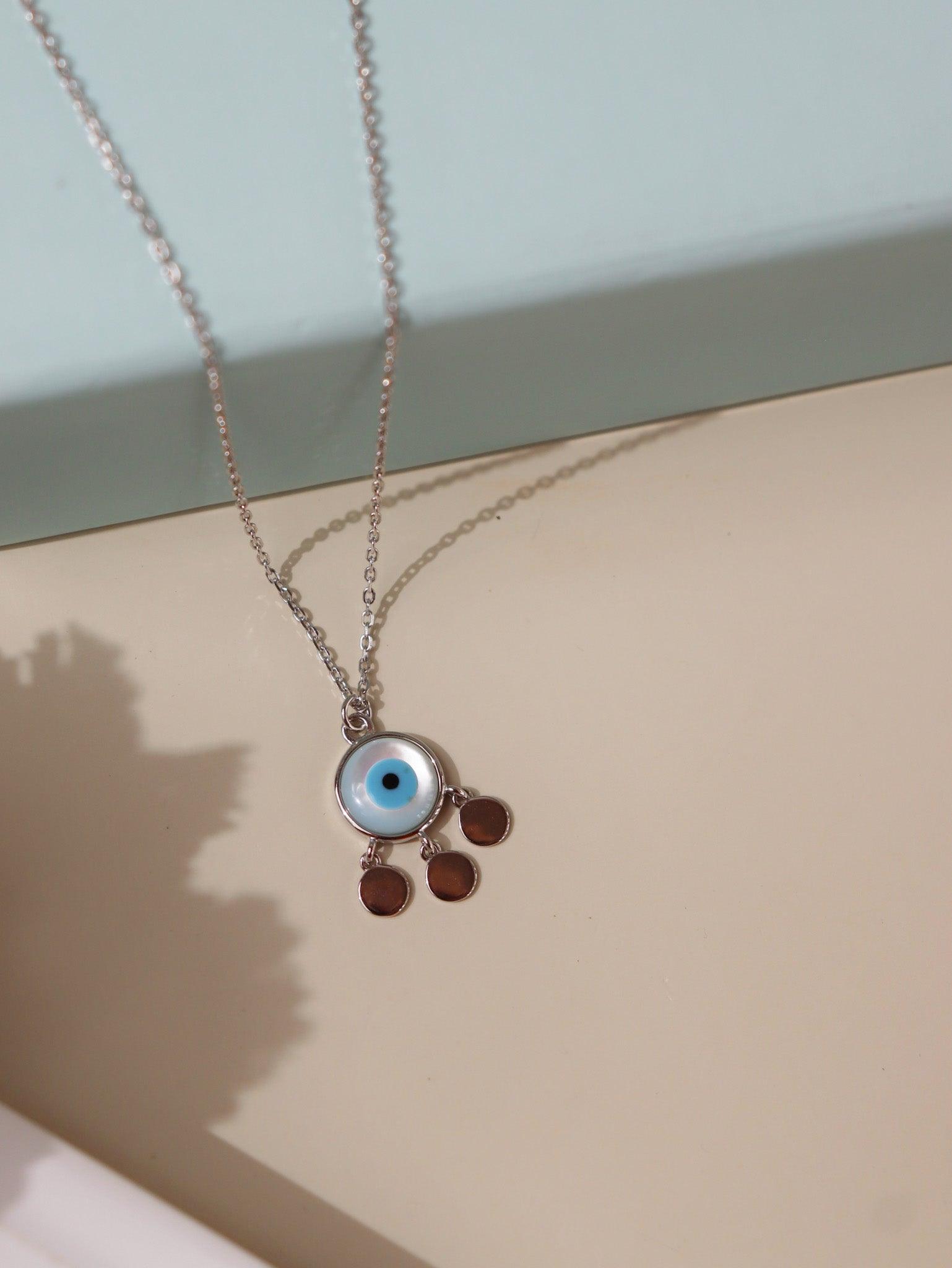 Pure Silver Dream Catcher Evil Eye Necklace 