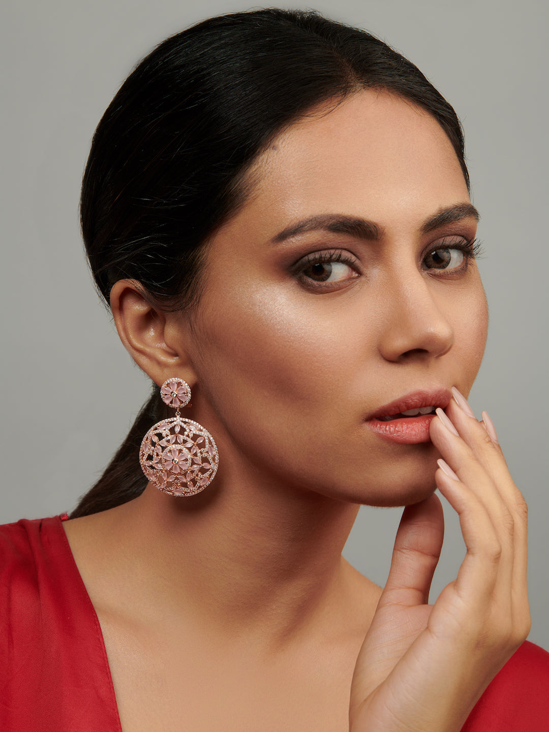  Rose Gold And Cubic Zirconia Embellished Pure Silver Earrings