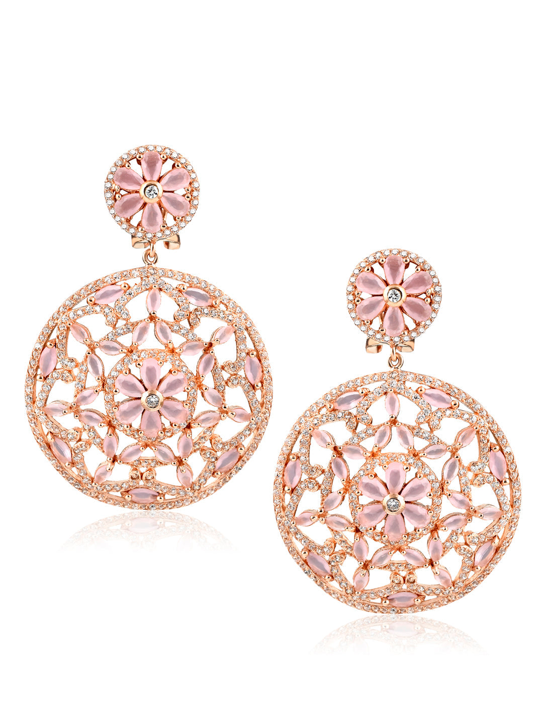 Rose Gold And Cubic Zirconia Embellished Pure Silver Earrings 