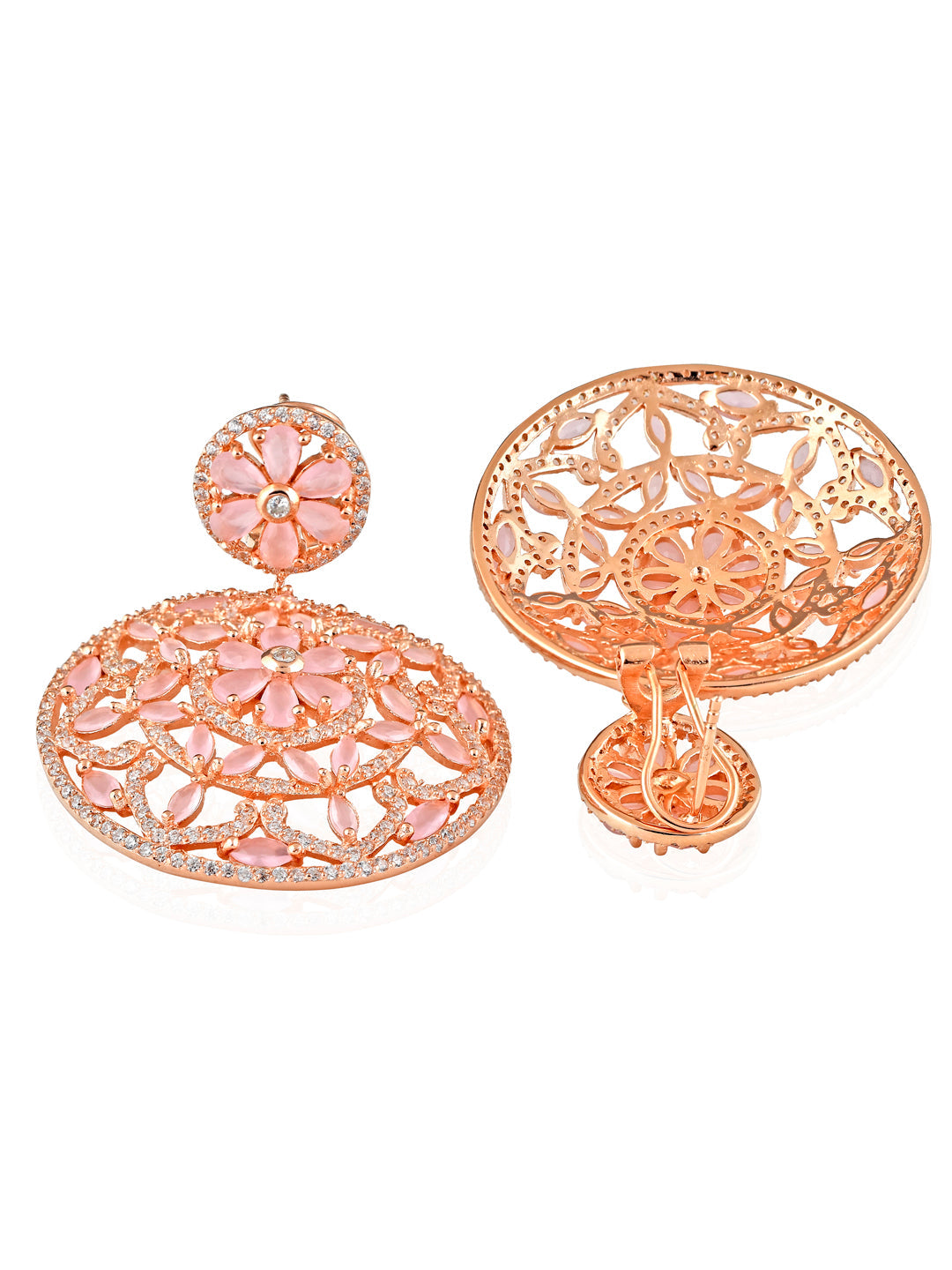 Rose Gold And Cubic Zirconia Embellished Pure Silver Earrings 