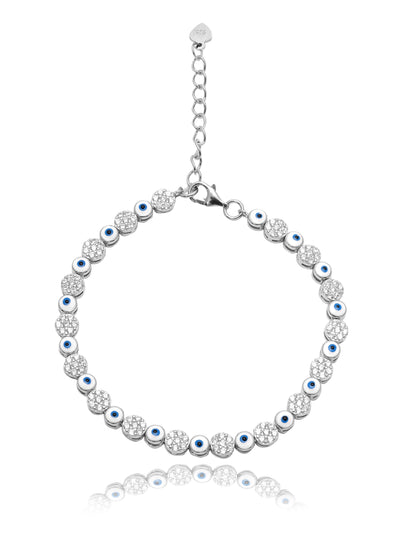 White Evil Eye With Cubic Zirconia Pure Silver Bracelet 