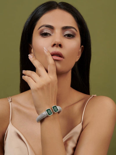 Diamante Emerald Green Stone and Cubic Zirconia Bangle - Curio Cottage 