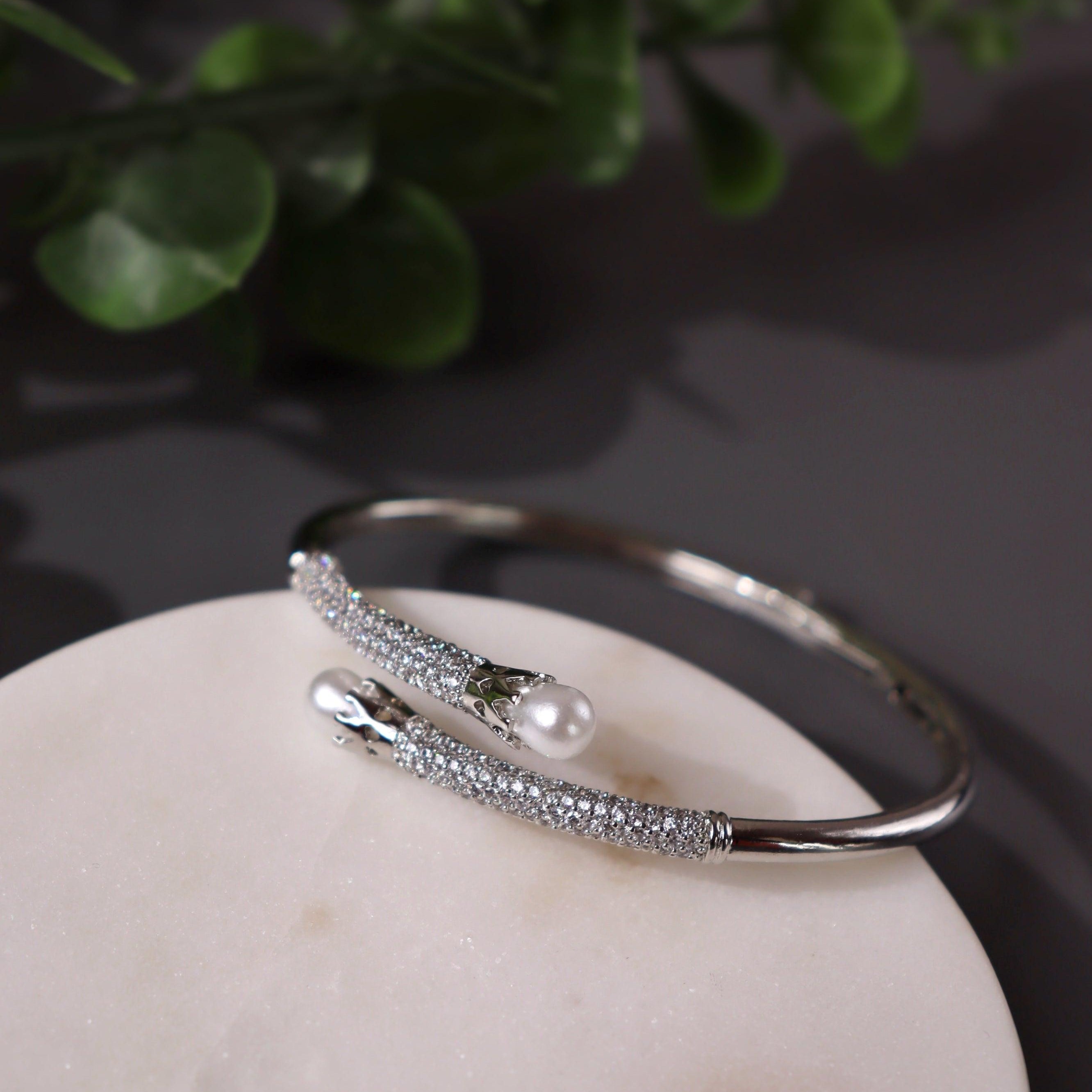 CZ and Pearl Cuff Bracelet