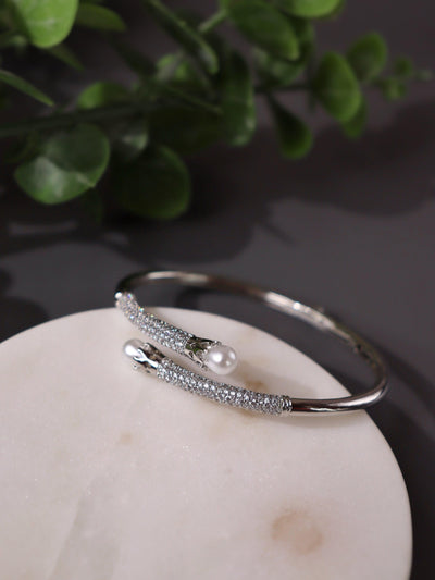 Diamante Cubic Zirconia and Pearl Cuff Bracelet - Curio Cottage Diamante Cubic Zirconia and Pearl Cuff Bracelet