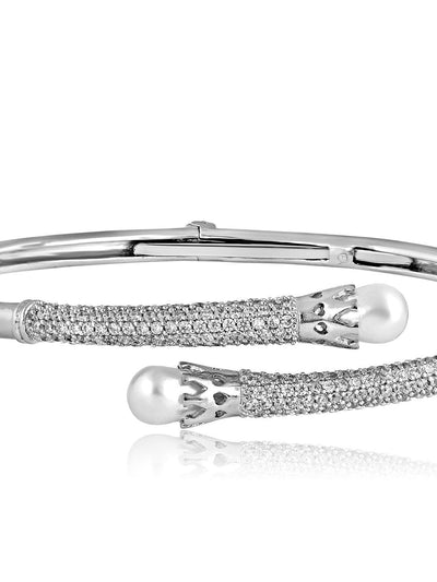 Diamante Cubic Zirconia and Pearl Cuff Bracelet - Curio Cottage 