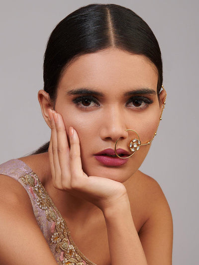 Miera Kundan,Red Enameled And Gold Plated Nose Ring - Default Title (FAE11) 