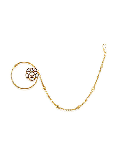 Miera Kundan,Red Enameled And Gold Plated Nose Ring - Default Title (FAE11) 