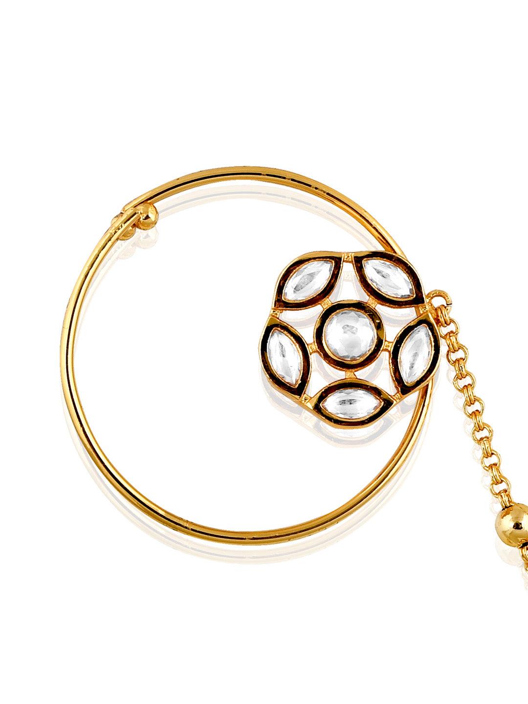 Miera Kundan,Red Enameled And Gold Plated Nose Ring - Default Title (FAE11) 