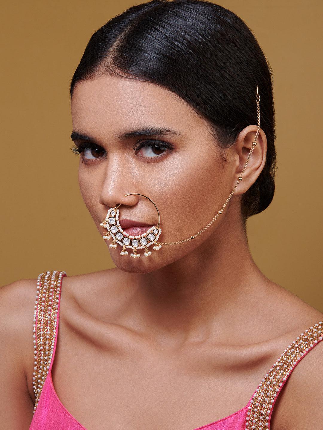Miera Kundan And Pearls Nose Ring - Default Title (FAE12) Miera Kundan And Pearls Nose Ring