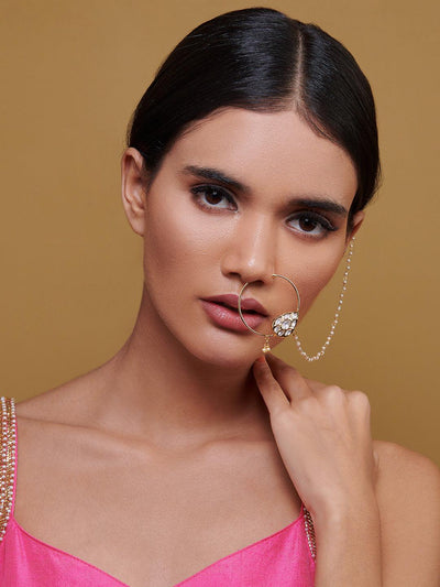 Miera Kundan And Gold Plated Nose Ring - Default Title (FAE13) 
