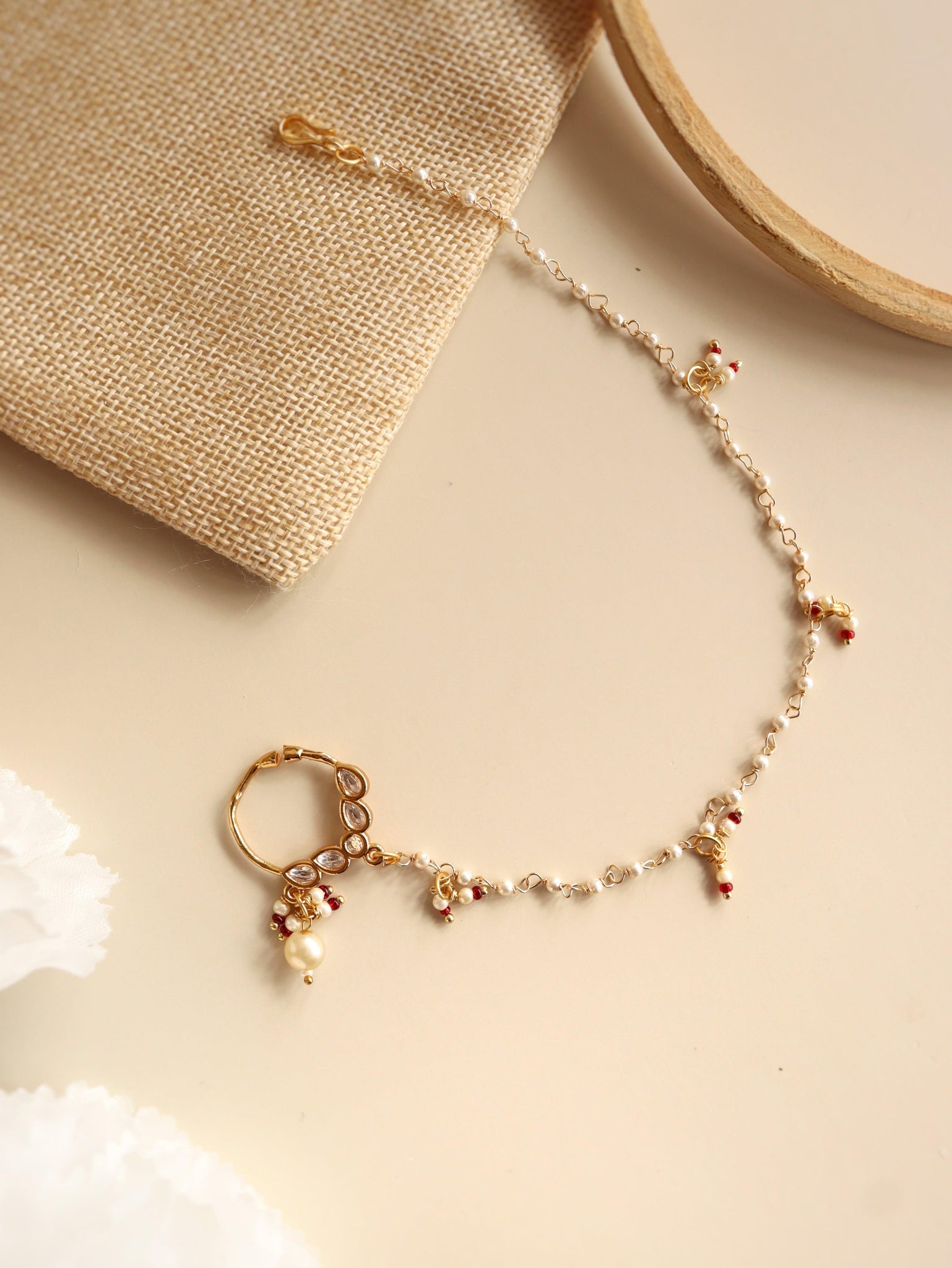 Miera Kundan And Pearl Drop Nose Ring - Curio Cottage 