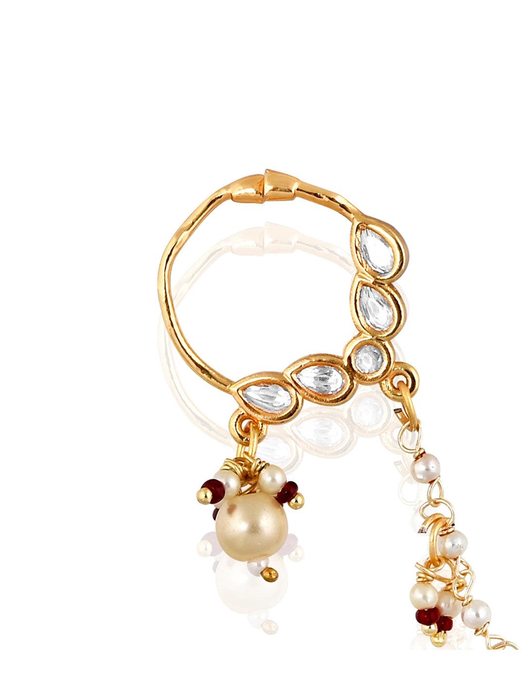 Miera Kundan And Pearl Drop Nose Ring - Curio Cottage 